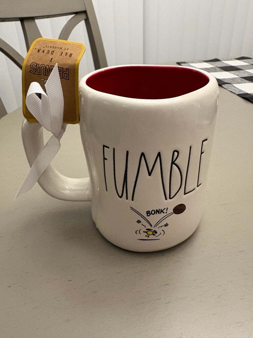 Rae Dunn Peanuts Snoopy Fumble Boot Football Ceramic Mug